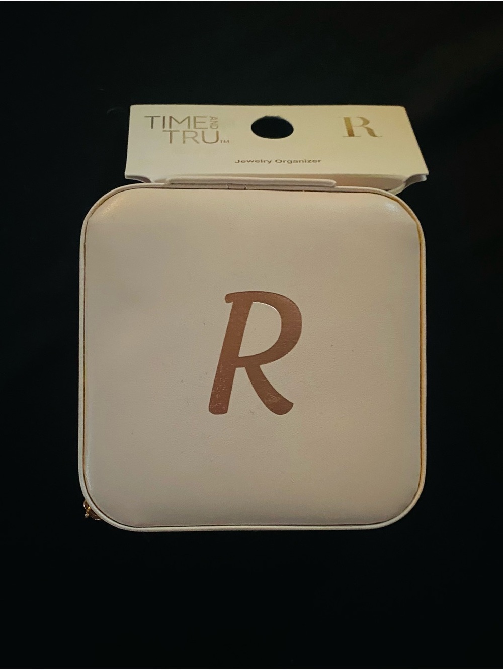Letter R personalized vegan leather jewelry box storage travel